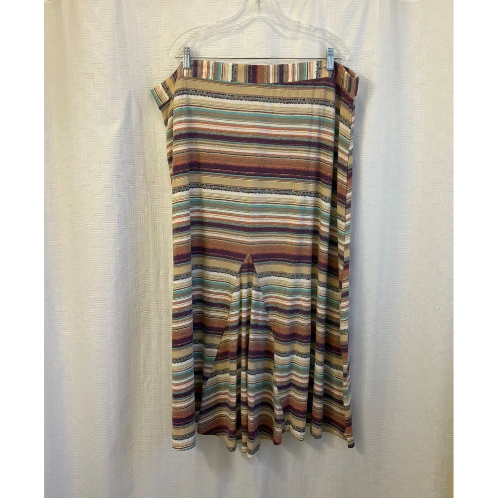 Roz & Ali Womens‎ 3X Maxi Skirt Multi Color Striped Jersey Knit Elastic Waist